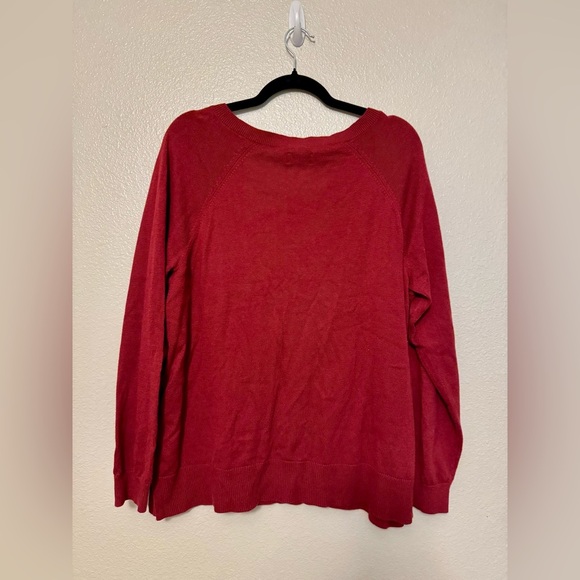 Lucky Brand Women's V-Neck Sweater in dark red - Picture 3 of 3